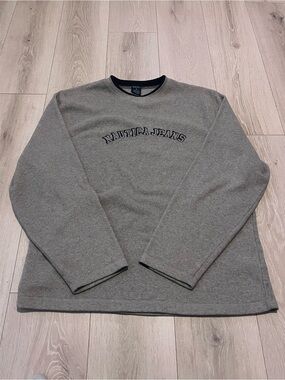 Nautica Gray Crewneck Sweater with Navy Trim